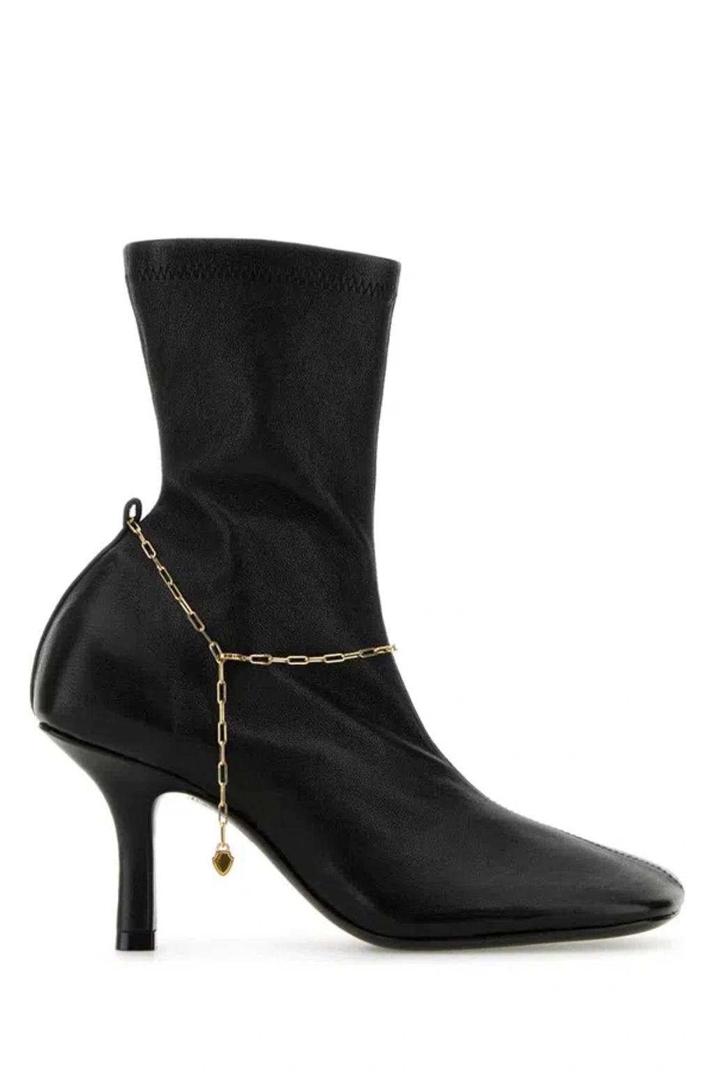 BURBERRY Leather Ankle Boots Chain Detail In Black Product Image