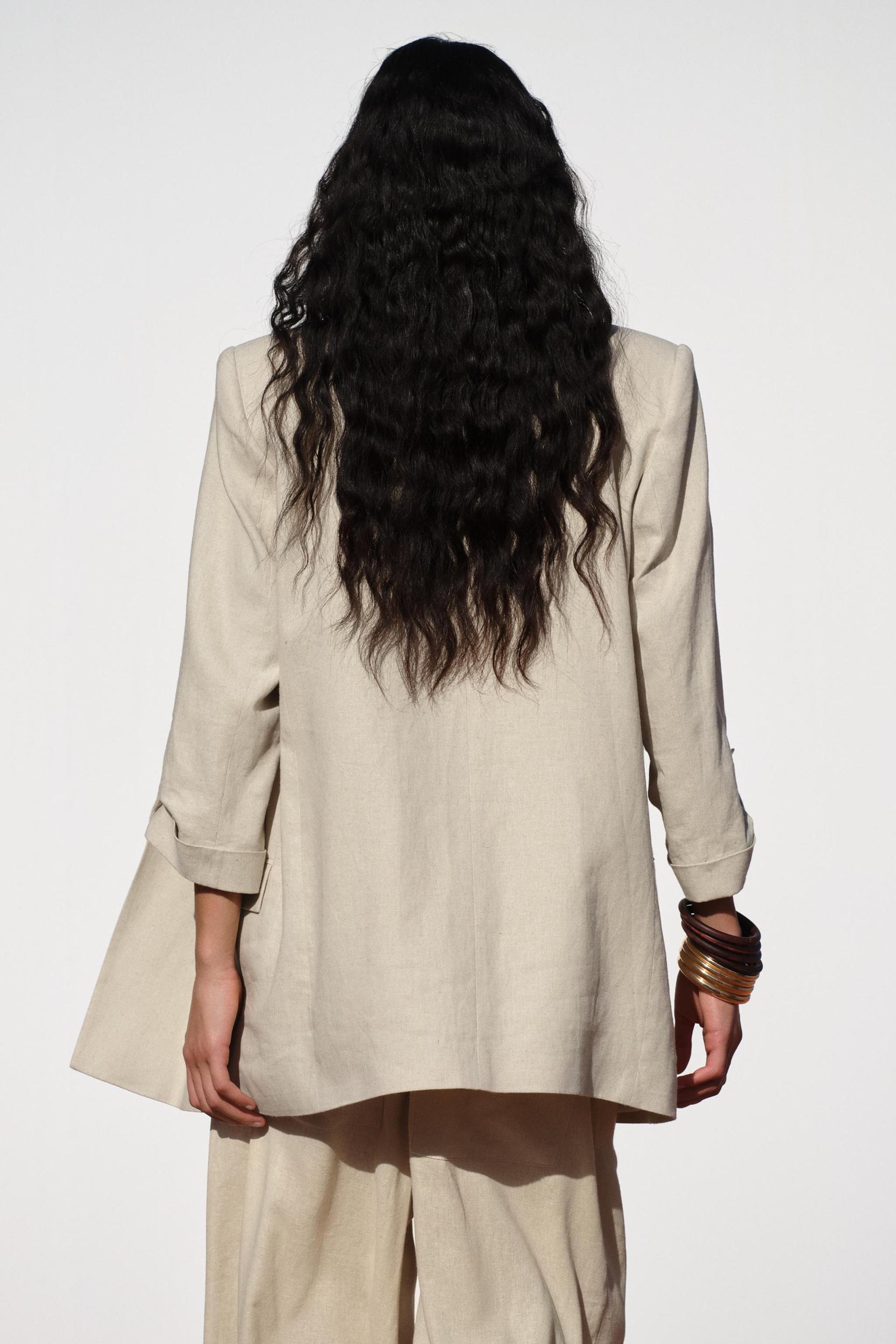 LINEN BLEND BLAZER WITH ROLLED-UP SLEEVES Product Image