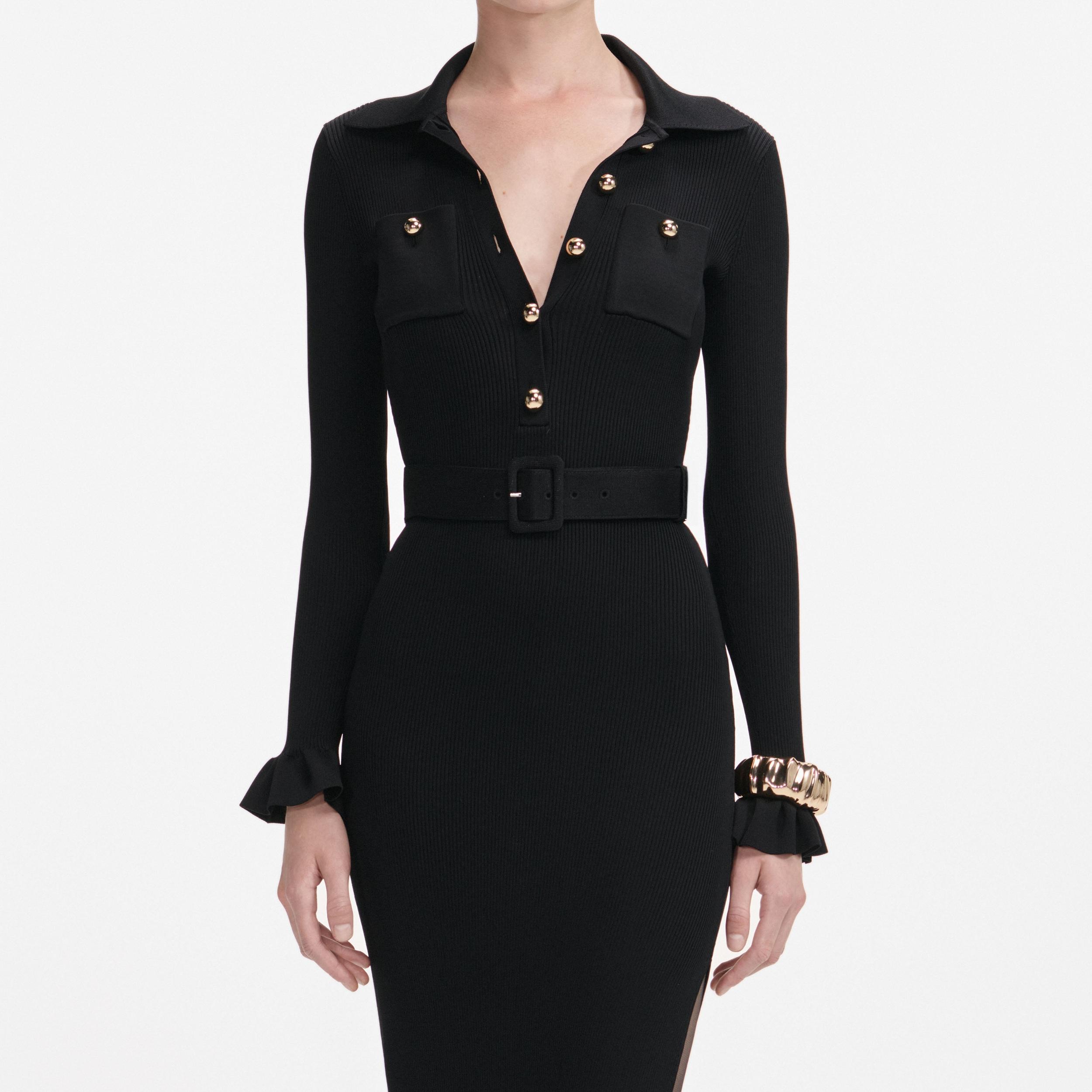 Black Ribbed Knit Maxi Dress Product Image