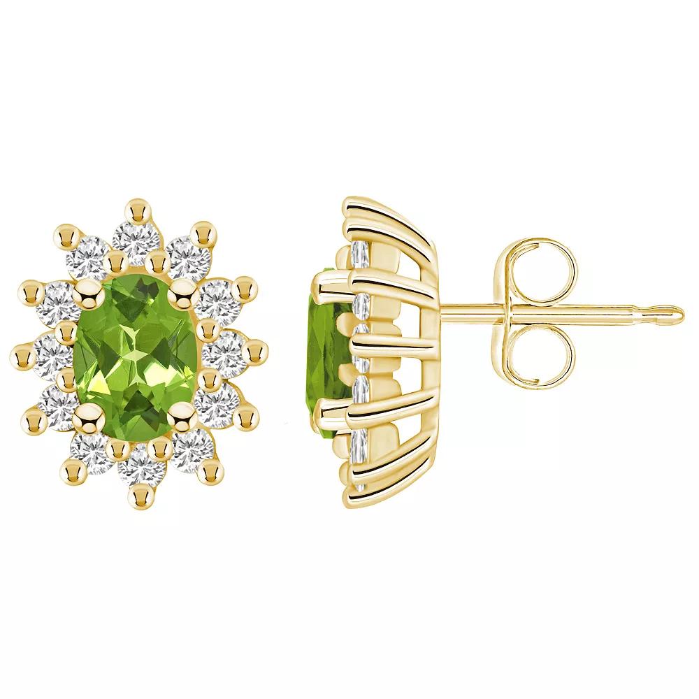 Alyson Layne 14k Gold Oval Peridot 3/4 Carat T.W. Diamond Halo Stud Earrings, Women's Product Image