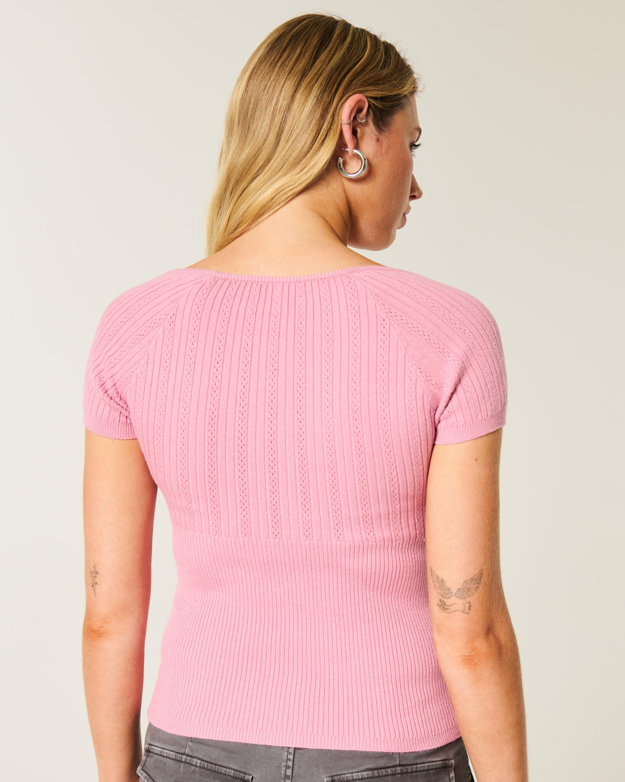 Short-Sleeve Square Neck Sweater Product Image