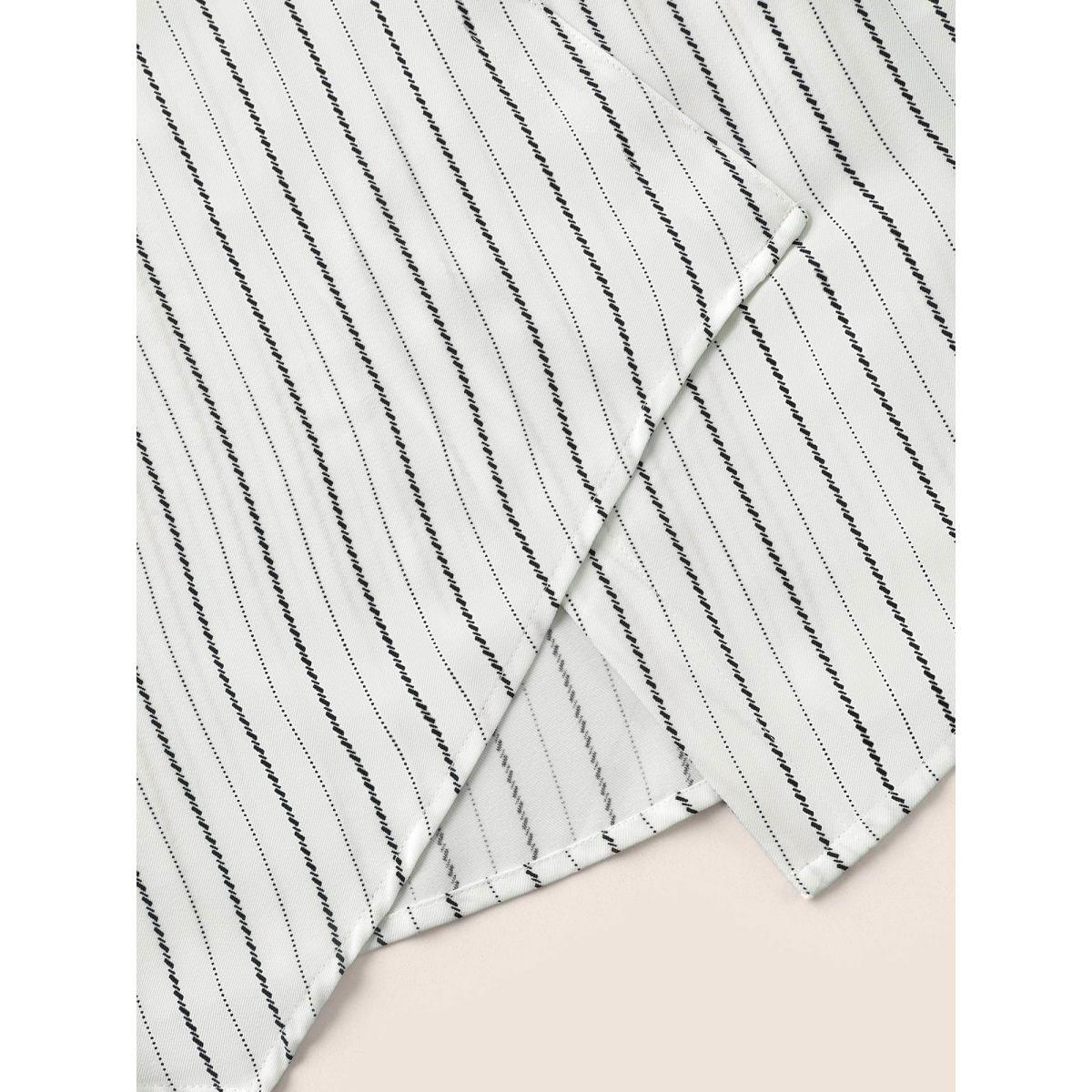 Plus Size White Striped Button Detail Asymmetrical Hem Blouse Women At the Office Elbow-length sleeve Shirt collar Work Blouses BloomChic 14-16/1X Product Image