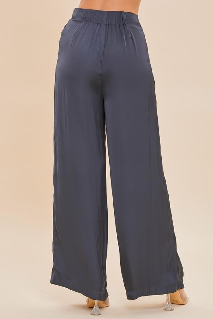 Satin Belted Wide Leg Pants Product Image