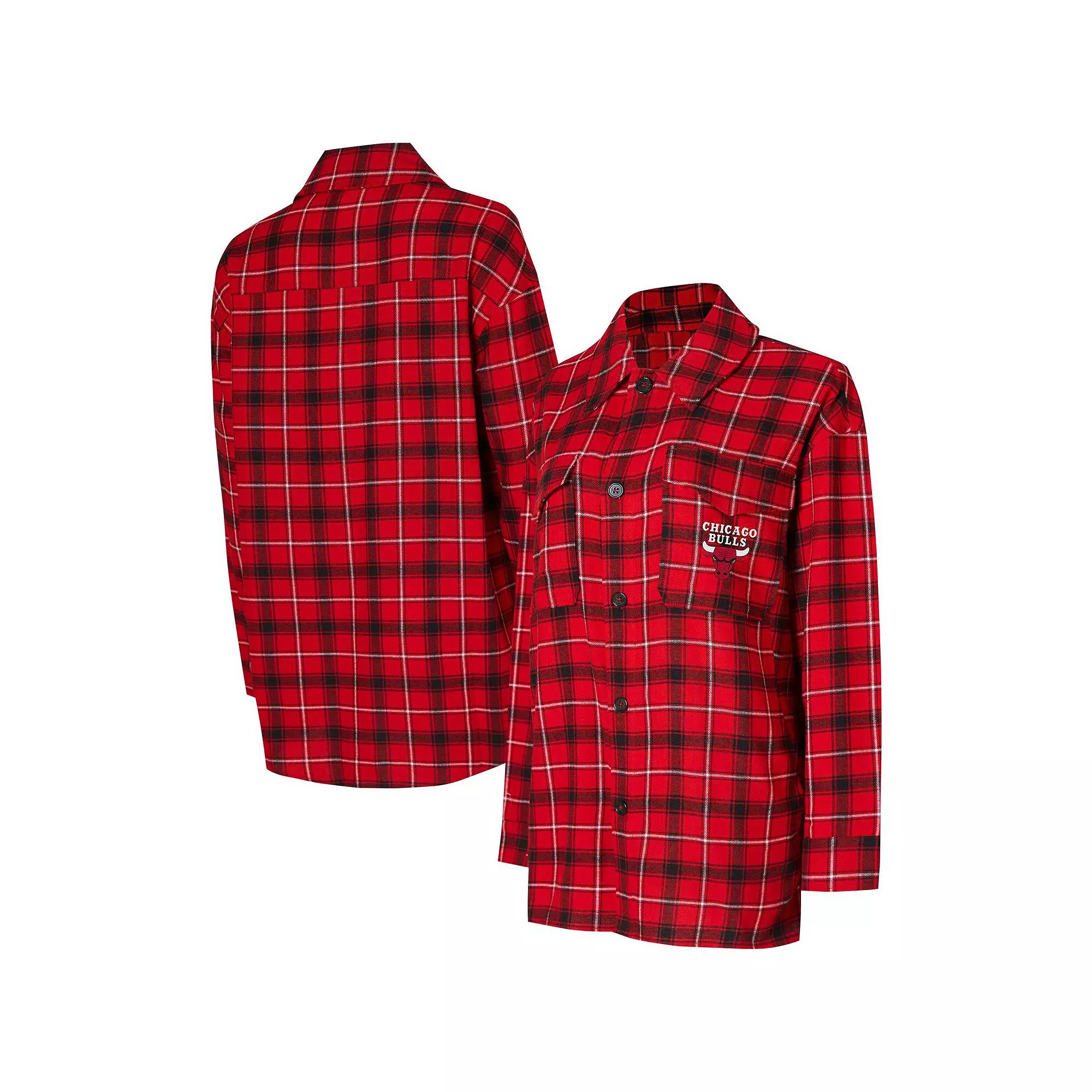 Women's College Concepts Red/Black Chicago Bulls Boyfriend Button-Up Nightshirt,  Product Image
