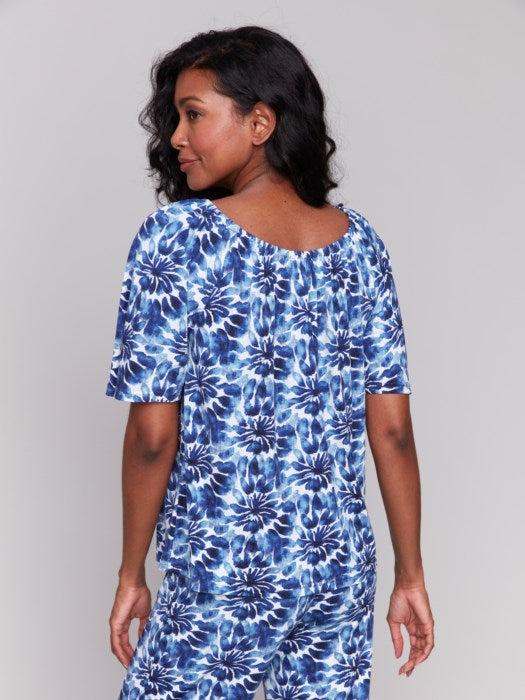 Charlie B printed off shoulder knit top C1382P/818B Product Image