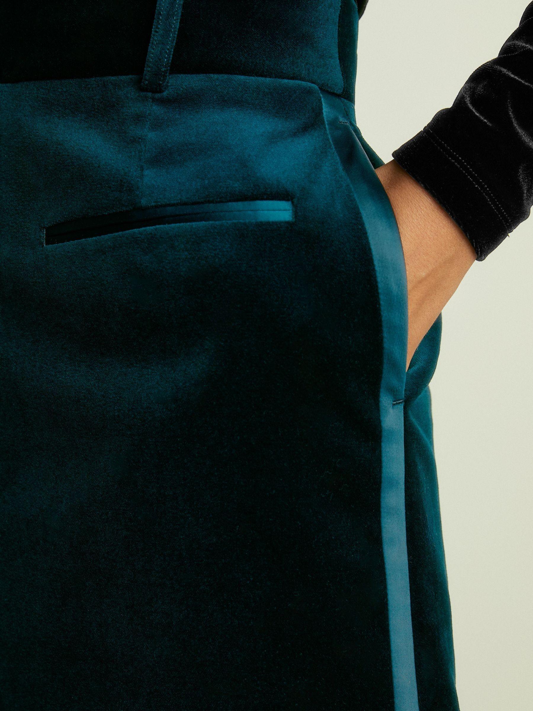 Velvet and Satin Suit Skirt in Teal Product Image