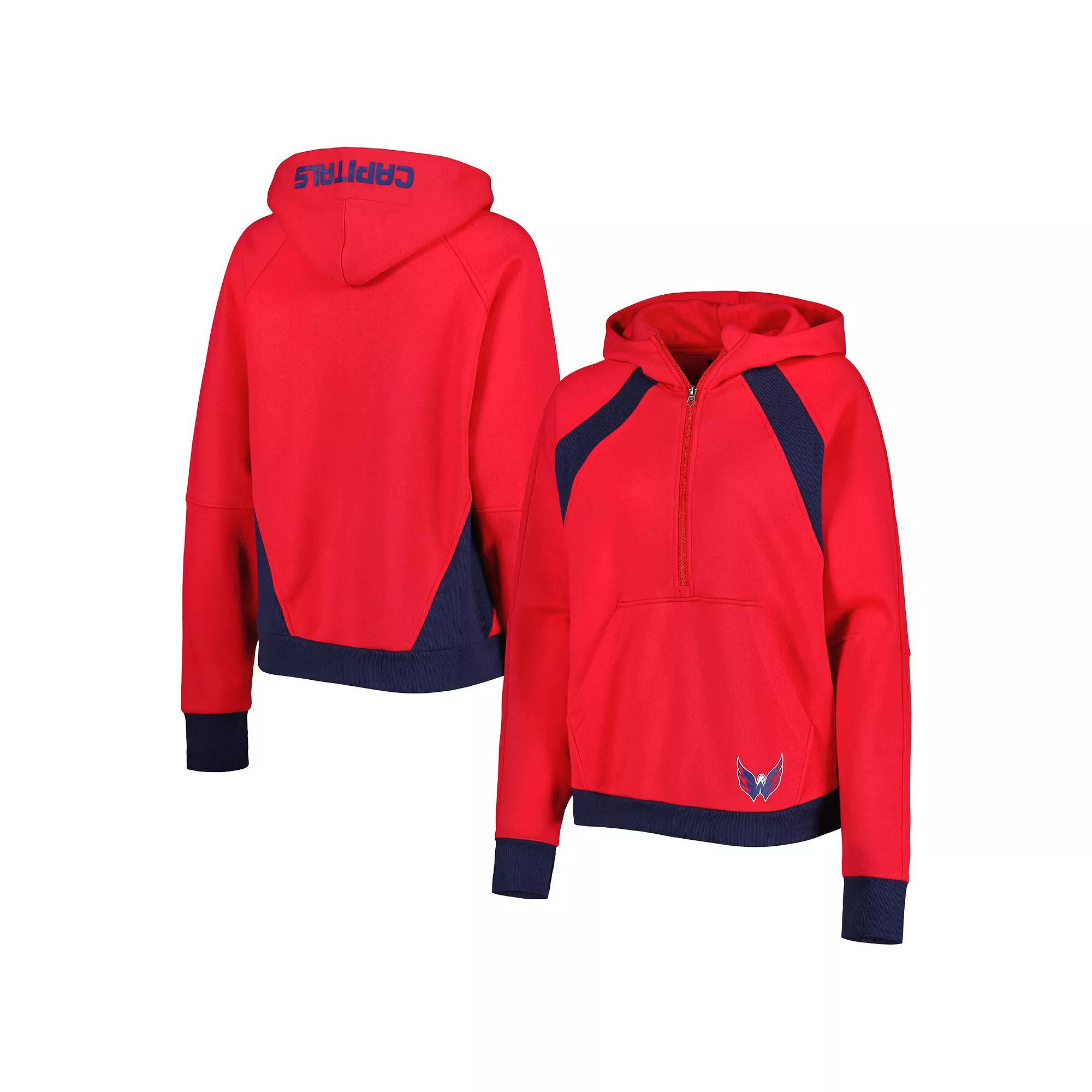 Women's Starter Red Washington Capitals Wishbone Half-Zip Hoodie, Size: Medium Product Image