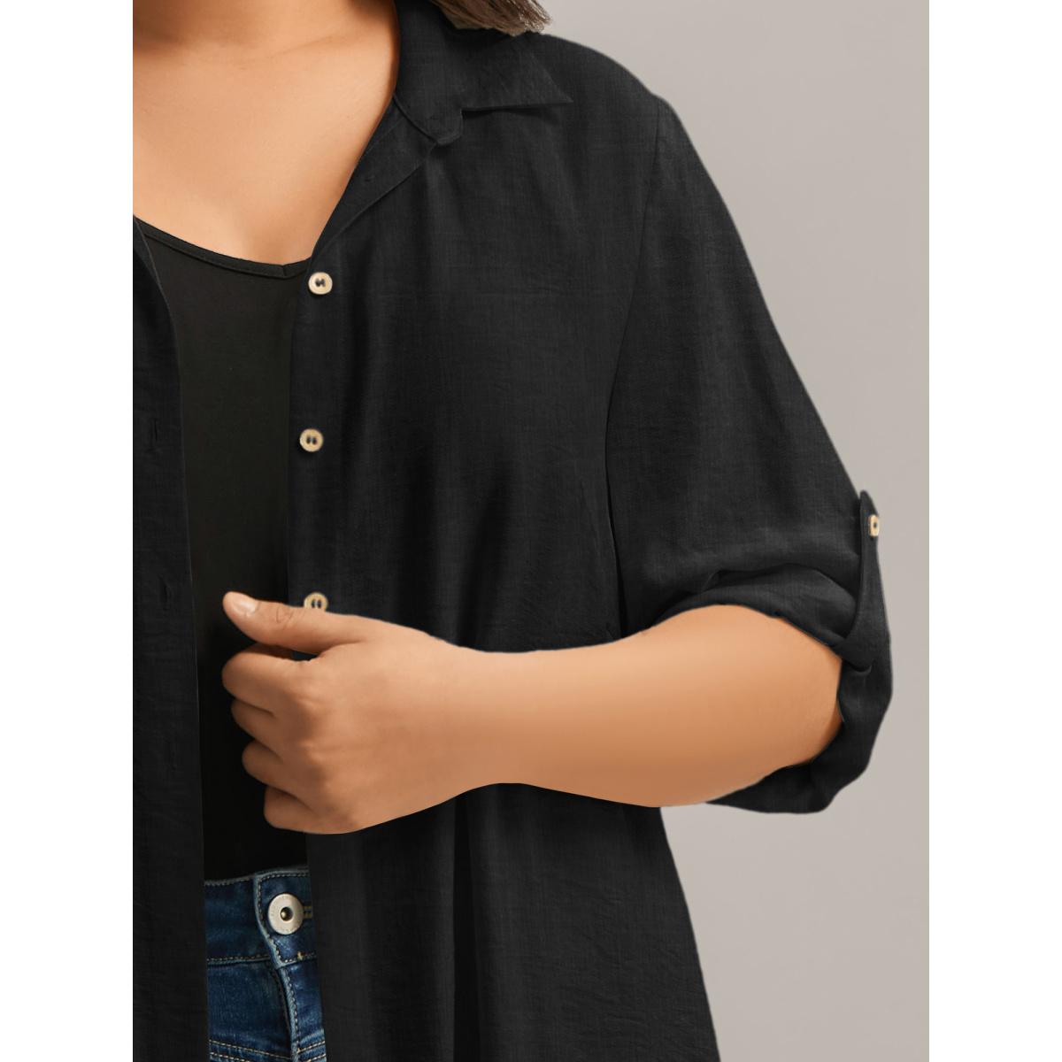Plus Size Black Front-Open Long Basic Blouse Women Leisure Long Sleeve Shirt collar Vacation Blouses BloomChic 26/4X Product Image