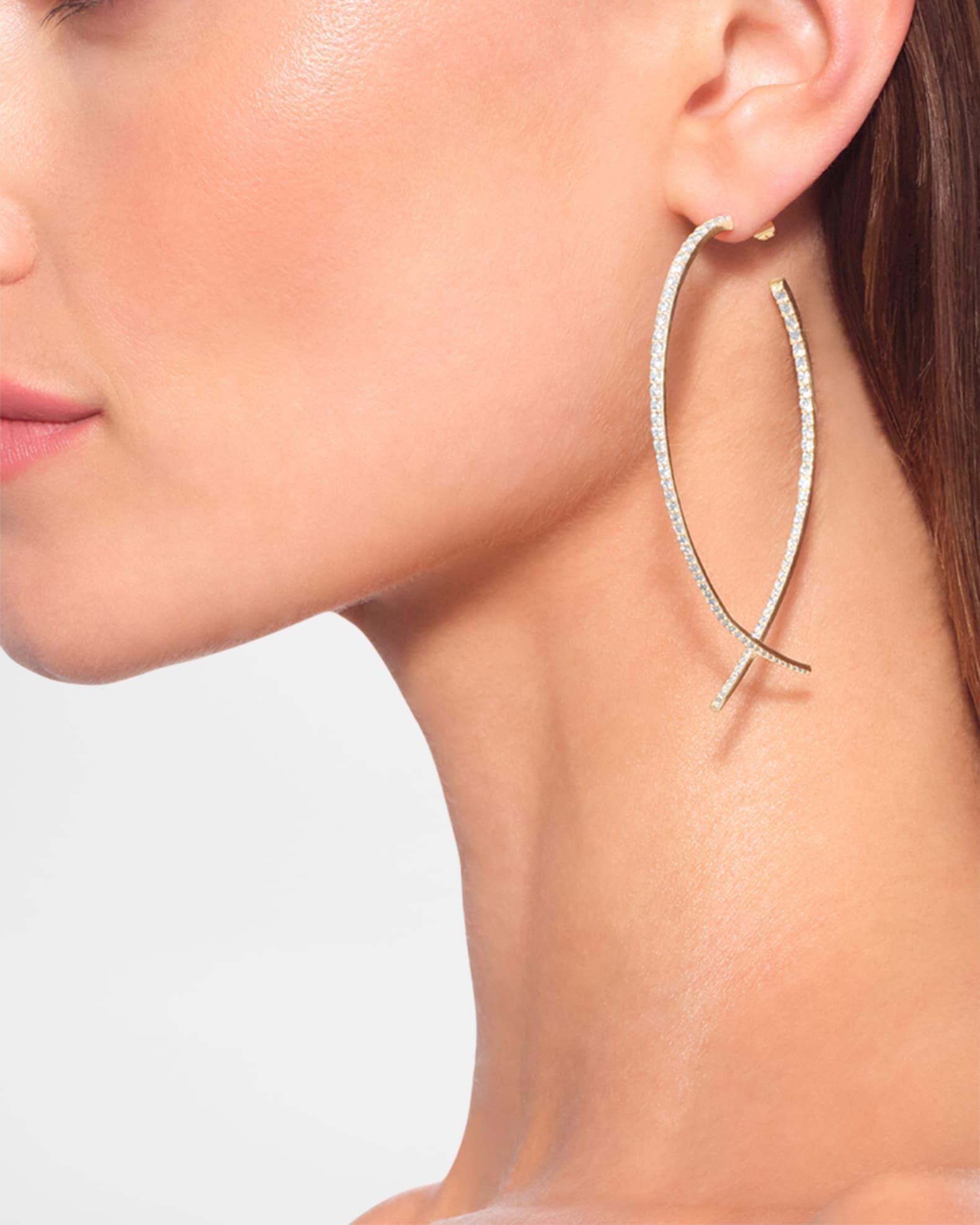 Large Front-Back Upside Down Diamond Hoop Earrings Product Image