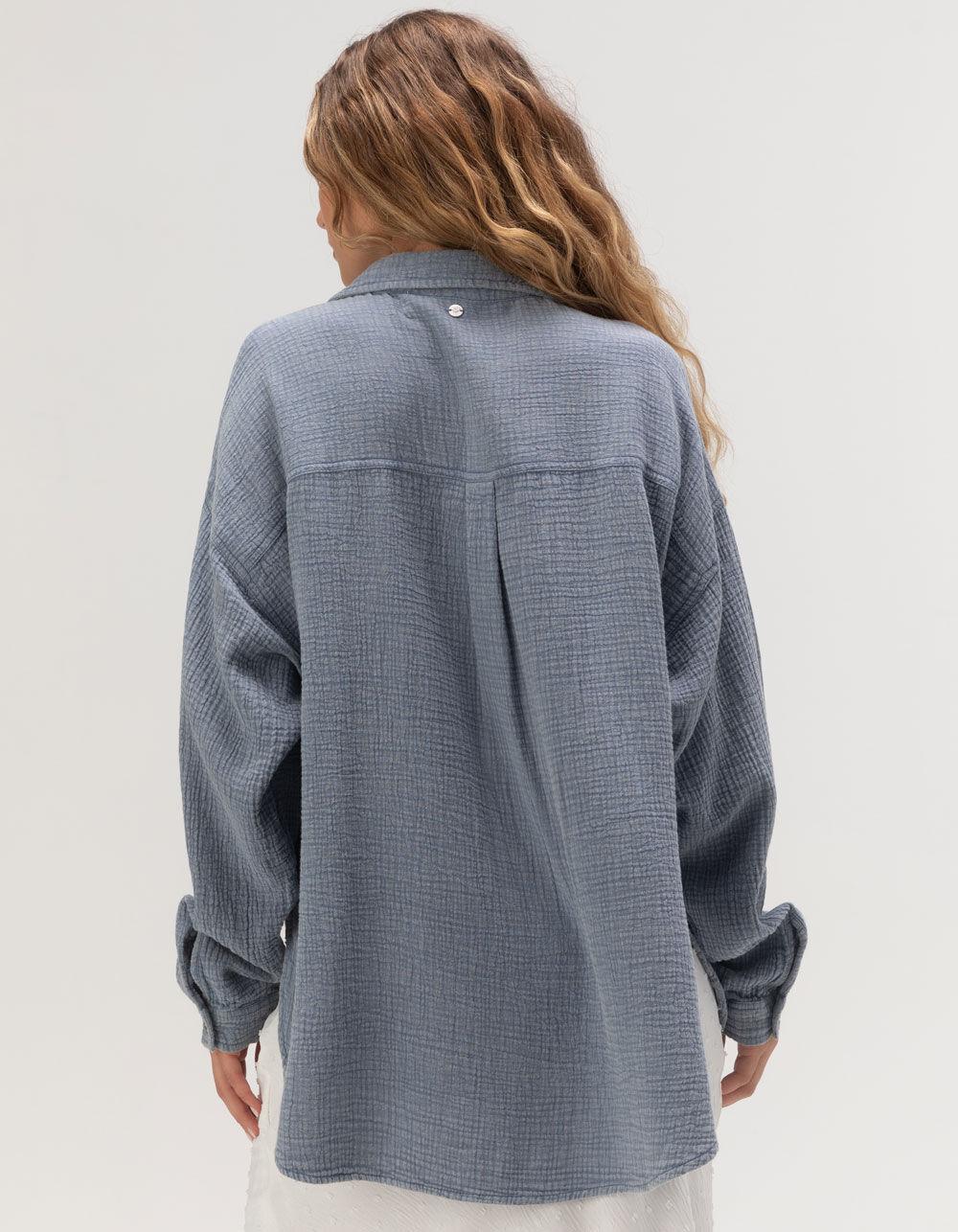 ROXY Morning Time Womens Long Sleeve Button Up Shirt - BLUE Product Image