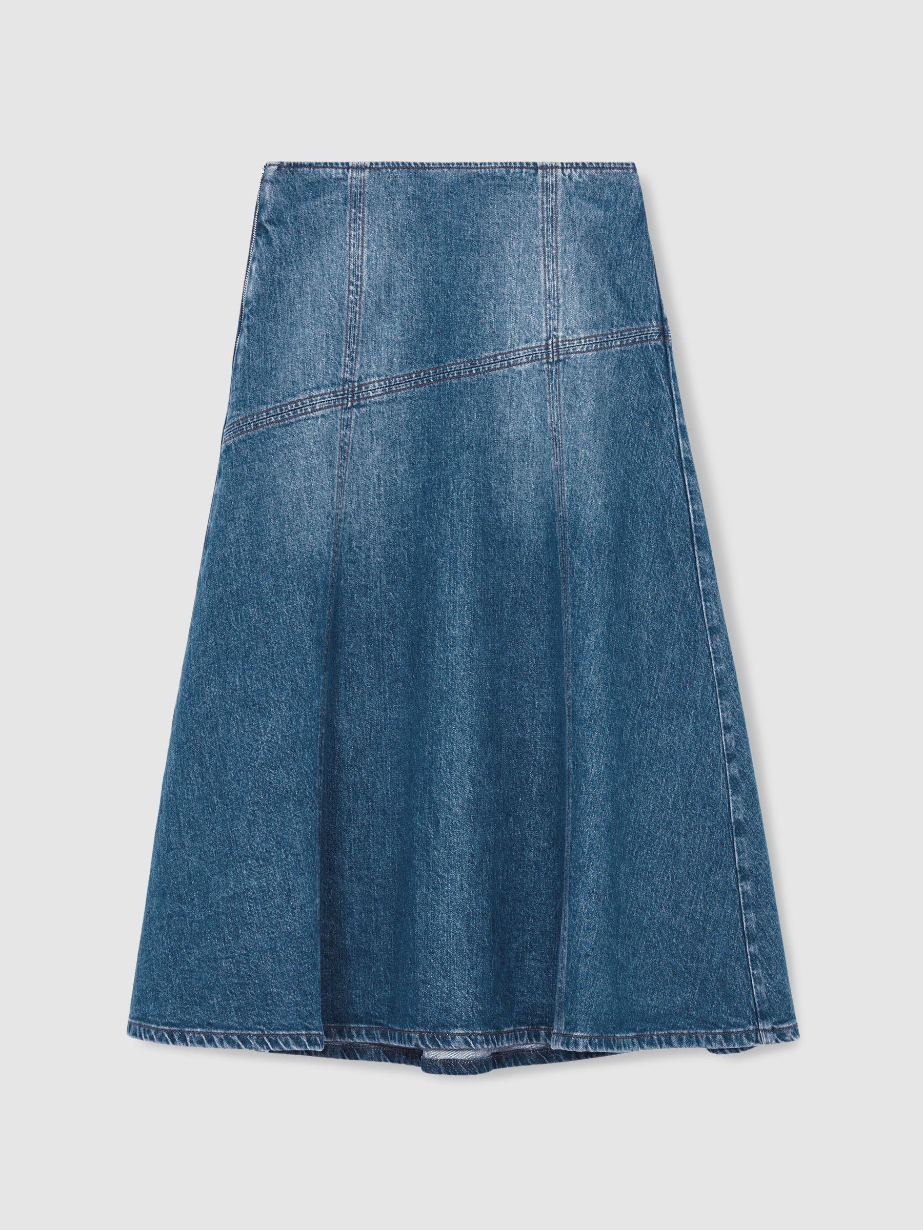 Denim Panelled Midi Skirt in Indigo Product Image