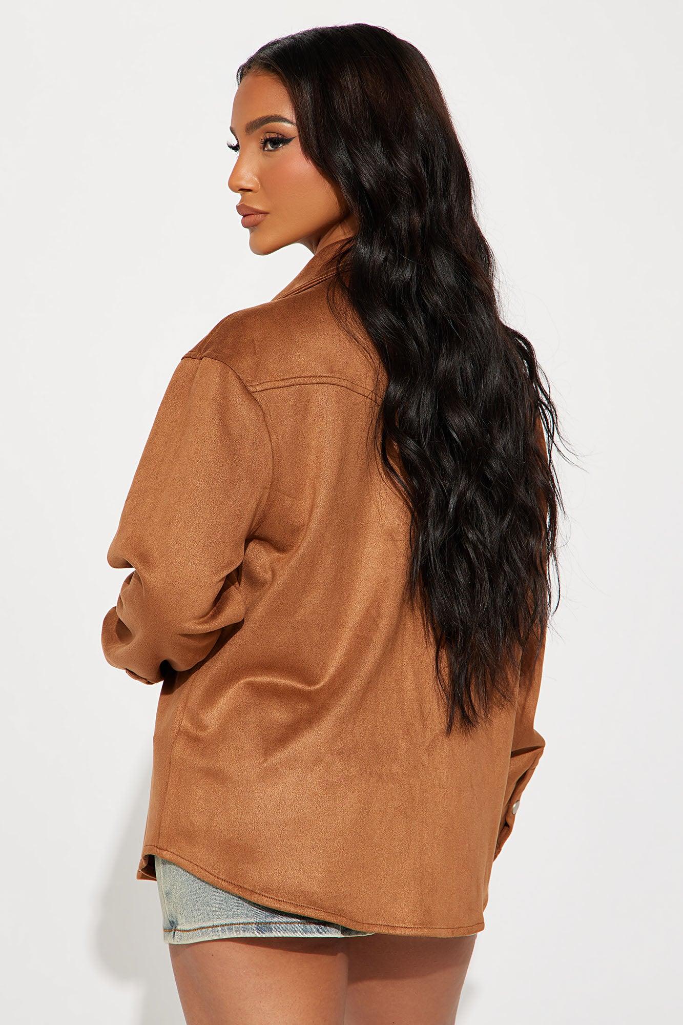 Dolly Embellished Faux Suede Shirt - Camel Product Image