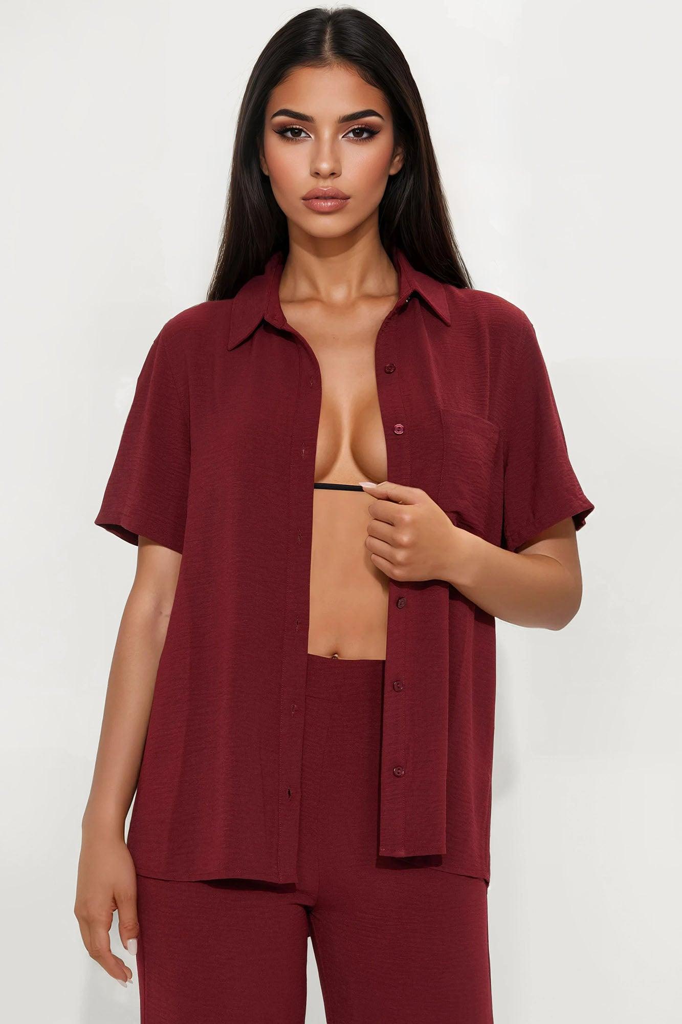 Makenzie Short Sleeve Pant Set - Wine Female Product Image