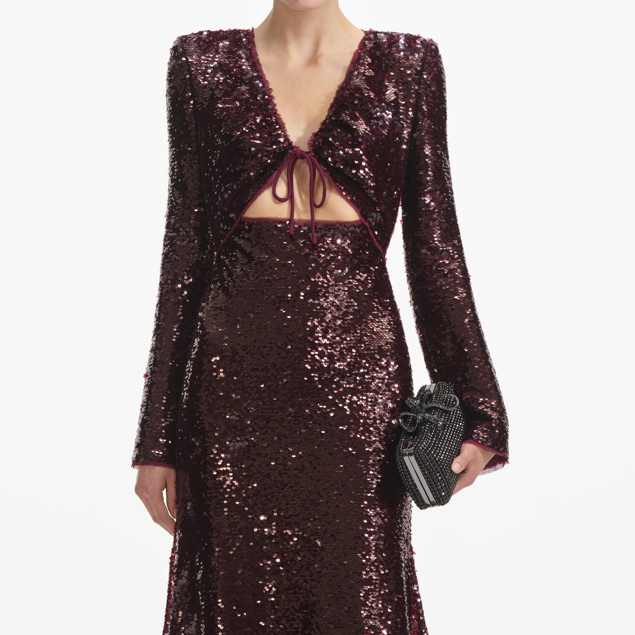 Burgundy Sequin Midi Dress Product Image