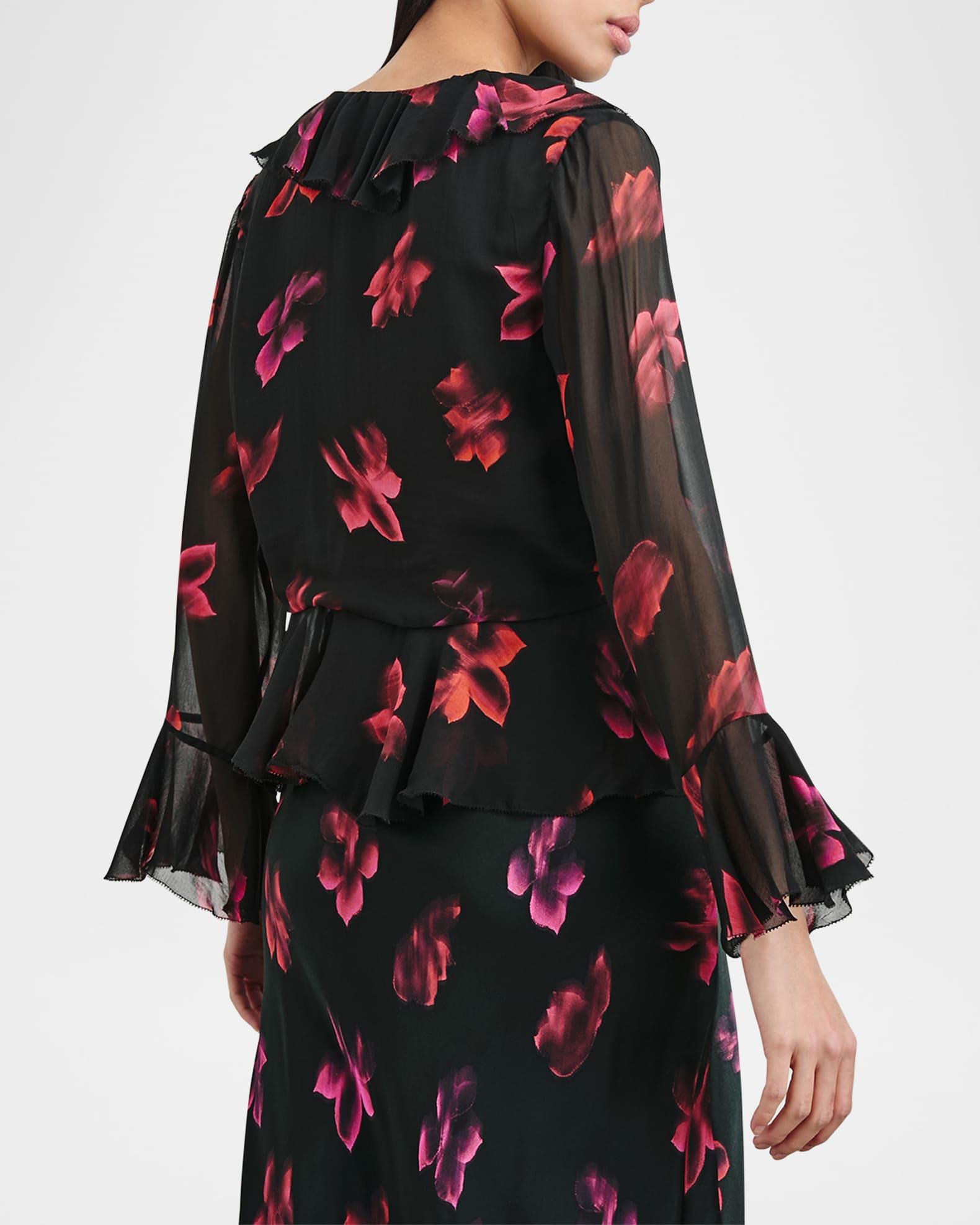 Nicoletta Floral Chiffon Long-Sleeve Top Product Image