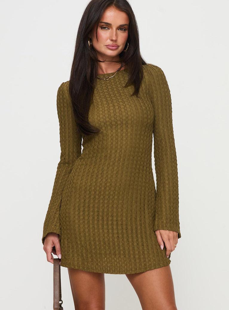 Lukea Long Sleeve Ribbed Mini Dress Olive Product Image