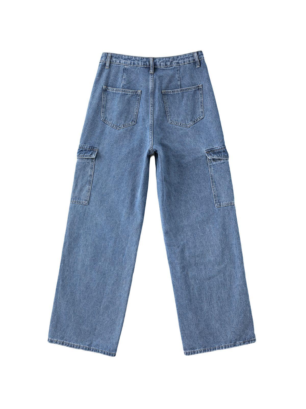 Washed Mid Waist Pocket Cargo Jeans Product Image
