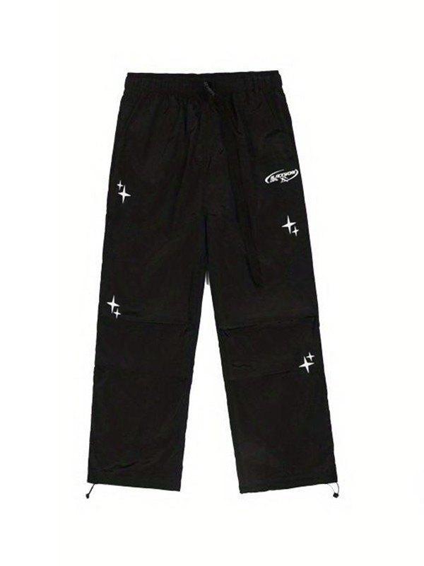 Starry Black Baggy Parachute Pants Product Image