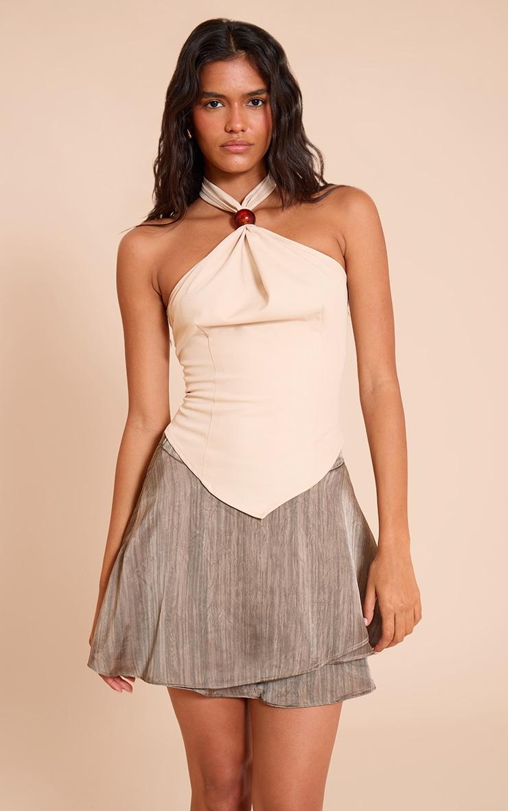  Grey Printed Satin Floaty Mini Skirt Product Image