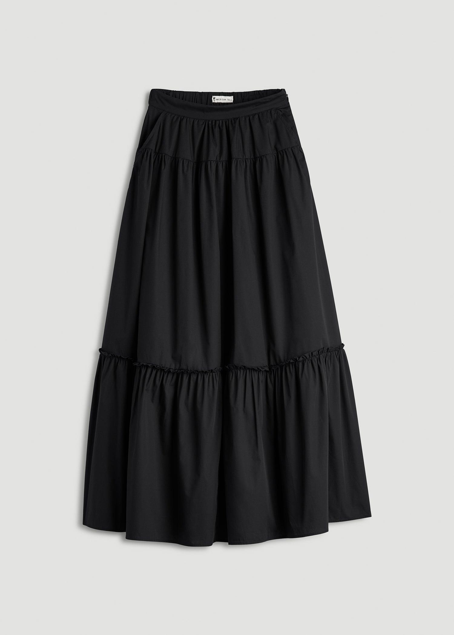 Tiered Cotton Maxi Skirt for Tall Women in Black Female Product Image