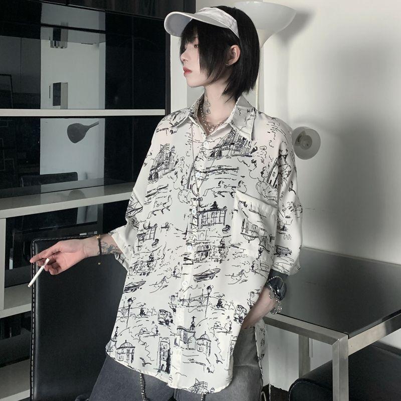 Elbow-Sleeve Print Shirt Product Image