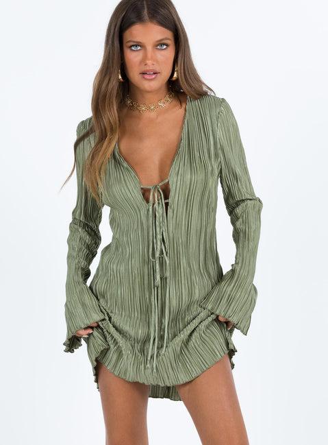 Malop Long Sleeve Mini Dress Sage Product Image