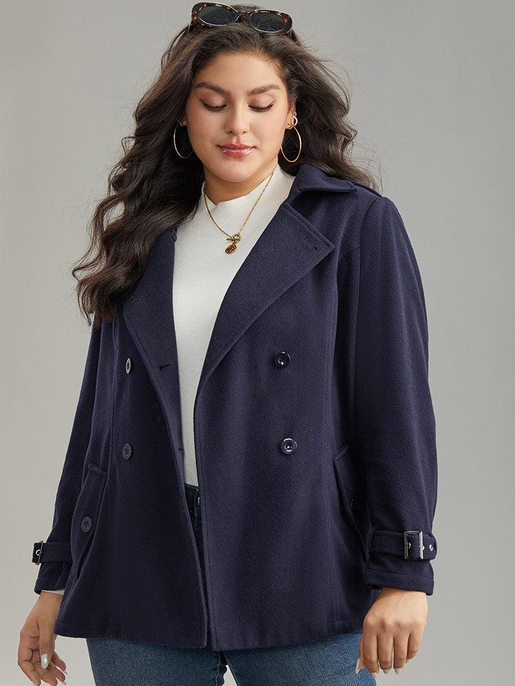 Solid Buckle Detail Cuffs Lapel Collar Coat Female Product Image