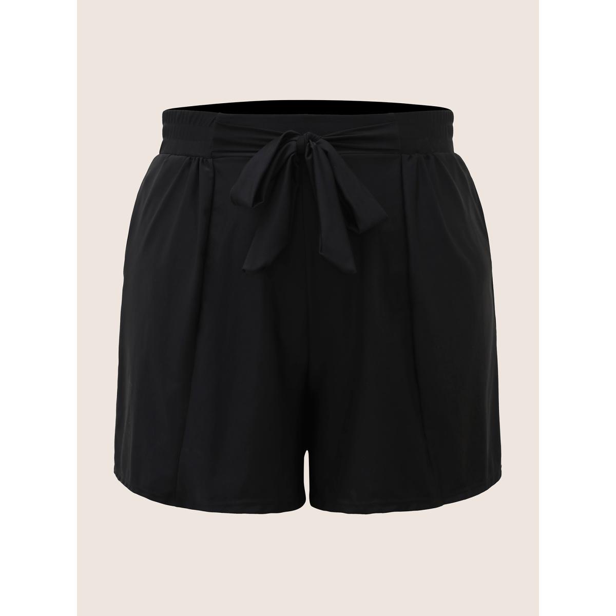 Plus Size High Rise Tie Knot Wideband Waist Swim Bottom Women's Swimwear Black Beach Tie knot High stretch Bodycon High Rise Side seam pocket Curve Swim Bottoms BloomChic 22-24/3X Product Image