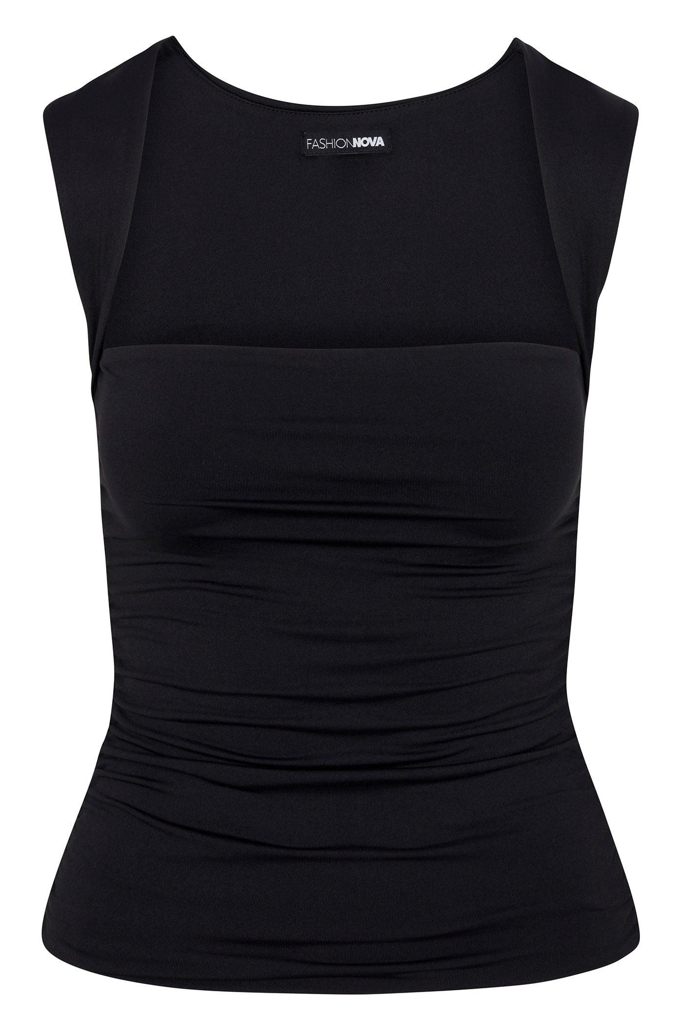 Contour Double Lined Straight Neck Tank Top - Black Female Product Image