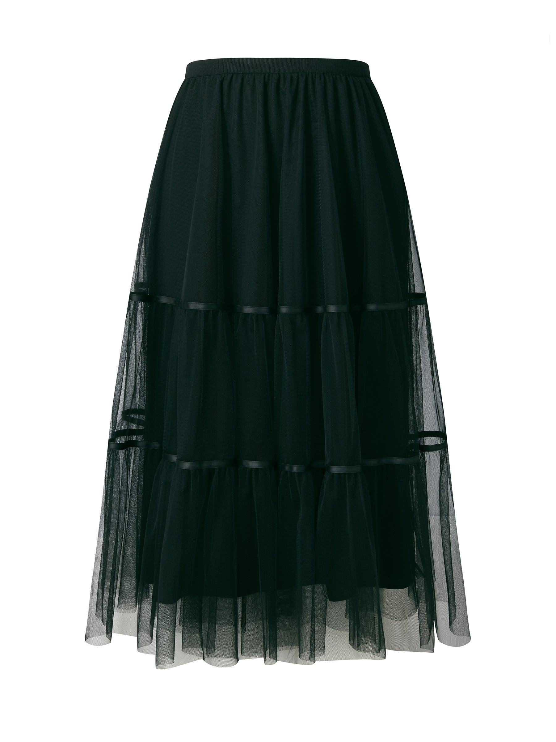 Mesh Tiered Women Elastic Waist Skirt Product Image