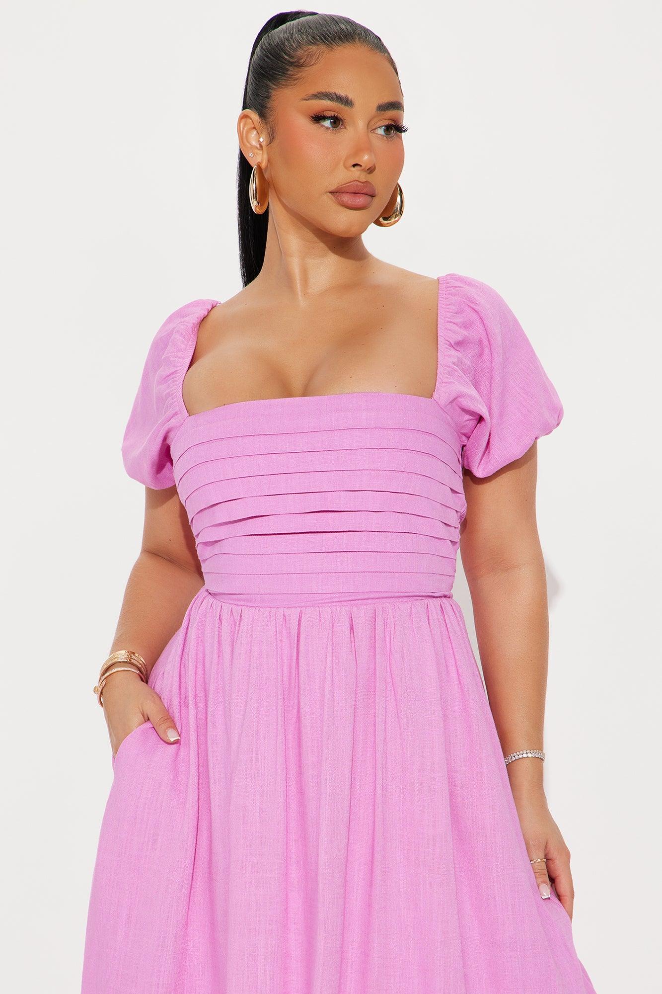 Evie Puff Sleeve Midi Dress - Orchid Product Image