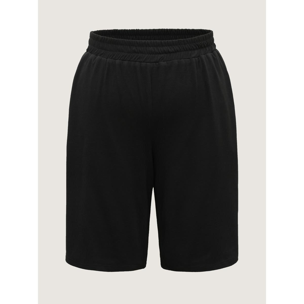 Plus Size Stretchy Slit Straight-Leg Shorts Women Black Leisure Slit Straight Leg Casual Shorts BloomChic 12/L Product Image