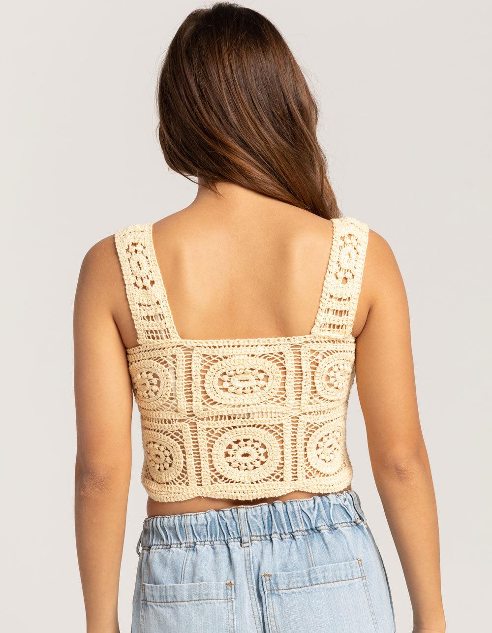 FULL TILT Crochet Granny Square Womens Cami - YELLOW Product Image