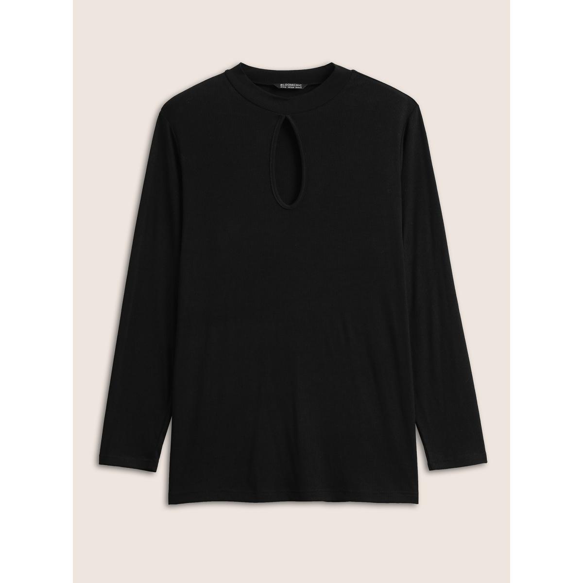 Plus Size Supersoft Essentials Cut Out Rib Knit Skinny T-shirt Black Women Office Plain Plain Keyhole Cut-Out Skinny Dailywear T-shirts BloomChic 14-16/1X Product Image
