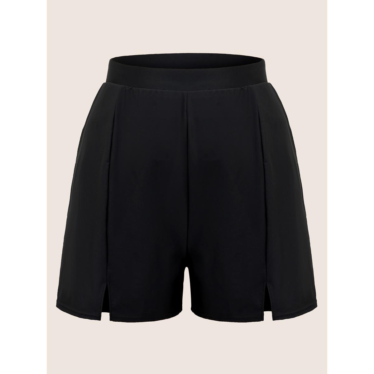 Plus Size Solid Slit Front Pocket Gathered Swim Bottom Women's Swimwear Black Beach Gathered High stretch Bodycon High Rise Side seam pocket Curve Swim Bottoms BloomChic 12/L Product Image