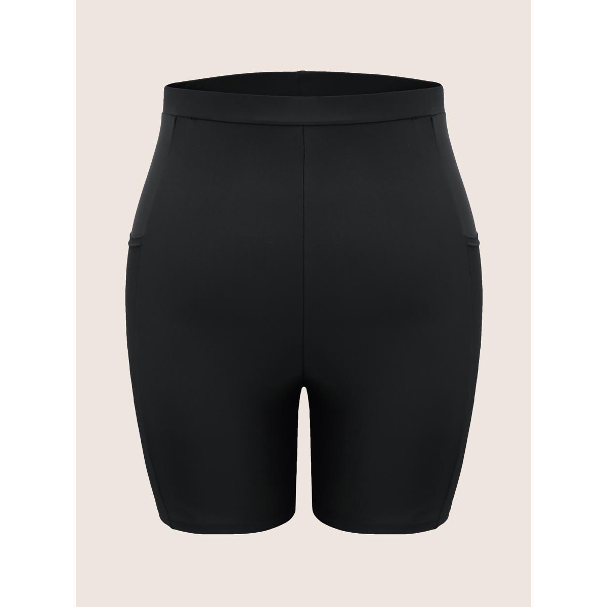 Plus Size Plain Mesh Patchwork Patched Pocket Swim Bottoms Women's Swimwear Black Resort See through High stretch Skinny High Rise Slanted pocket Curve Swim Bottoms BloomChic 22-24/3X Product Image