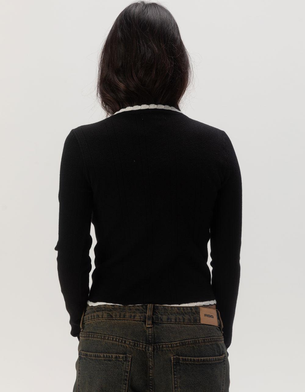 RSQ Womens Scallop Tipped Cardigan - BLK/WHT Product Image