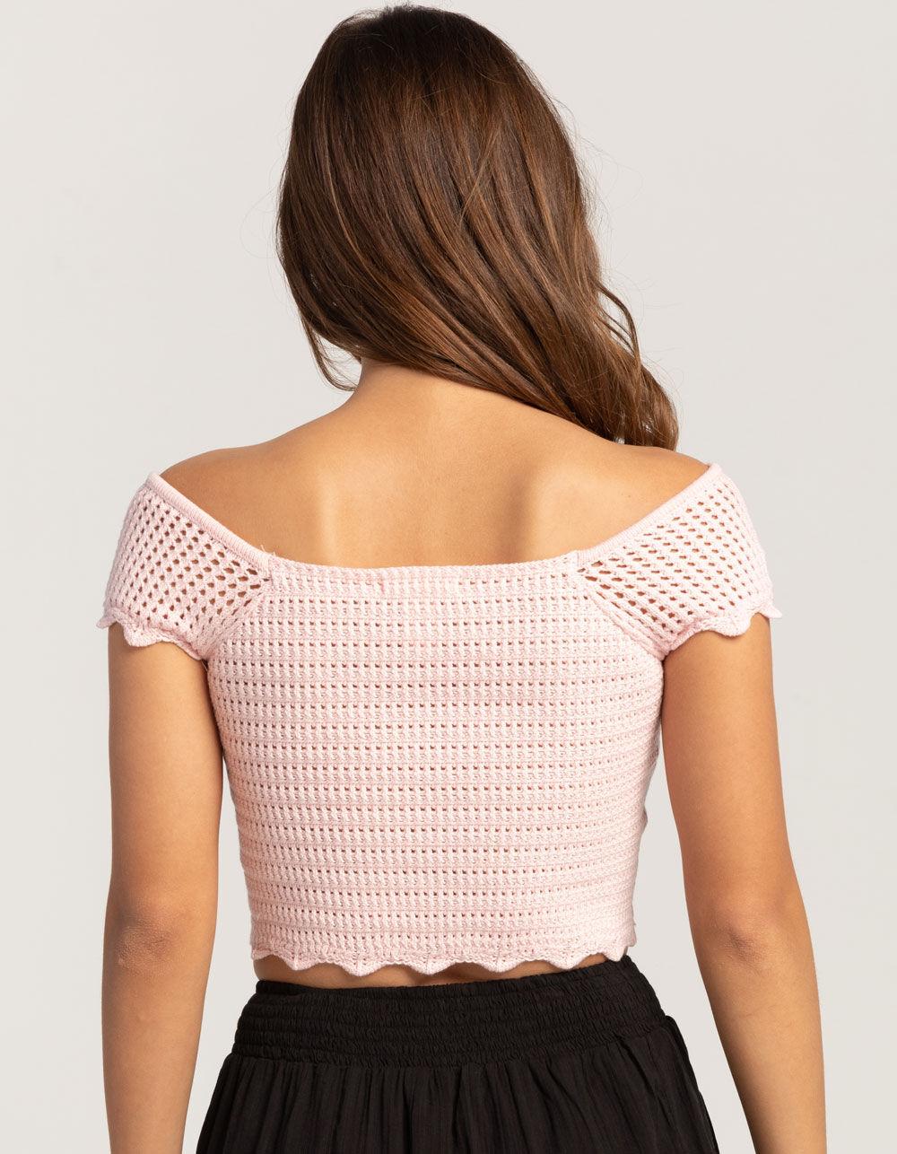 FULL TILT Open Knit Button Front Womens Sweater - WHITE Product Image