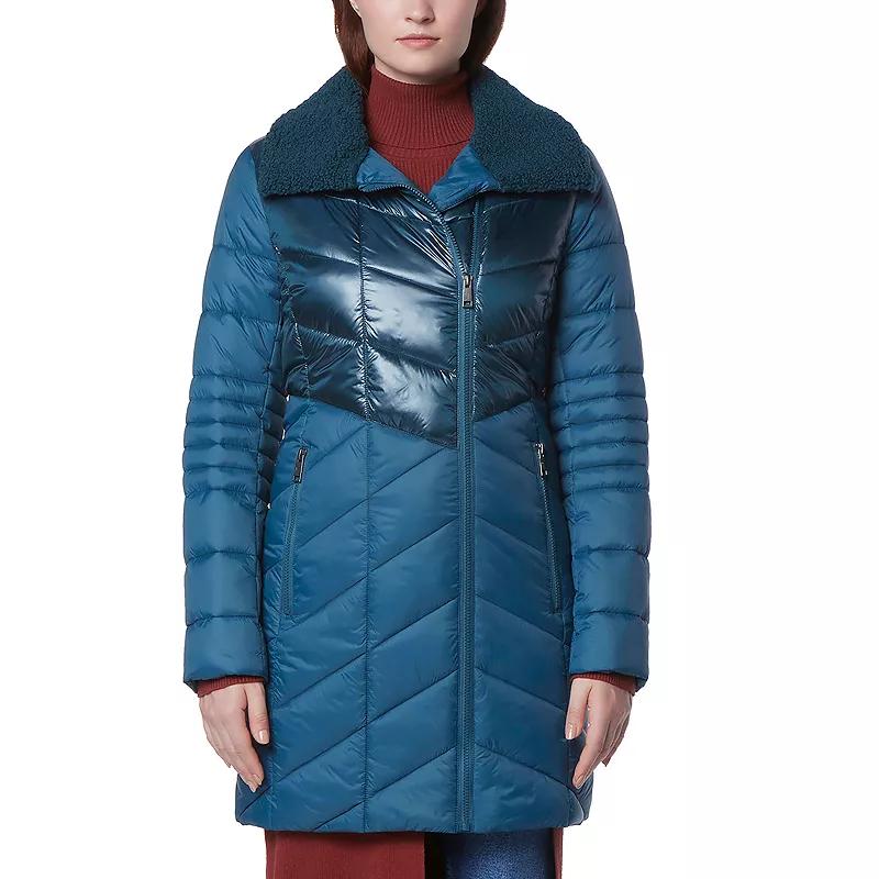 Women's Andrew Marc Marc New York Chevron Quilted Asymmetrical Puffer Coat, Size: Medium, Blue Product Image