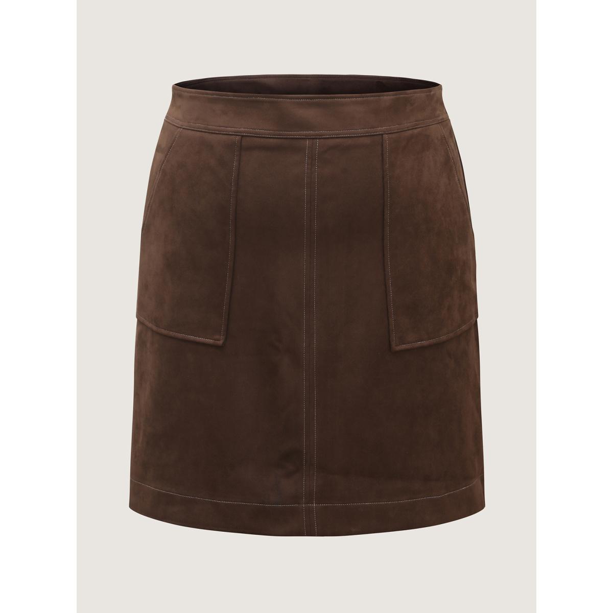 Plus Size Suede A-Line Pockets Mini Skirt Women Denimorange Timeless No stretch Elegant Skirts BloomChic 30/6X Product Image