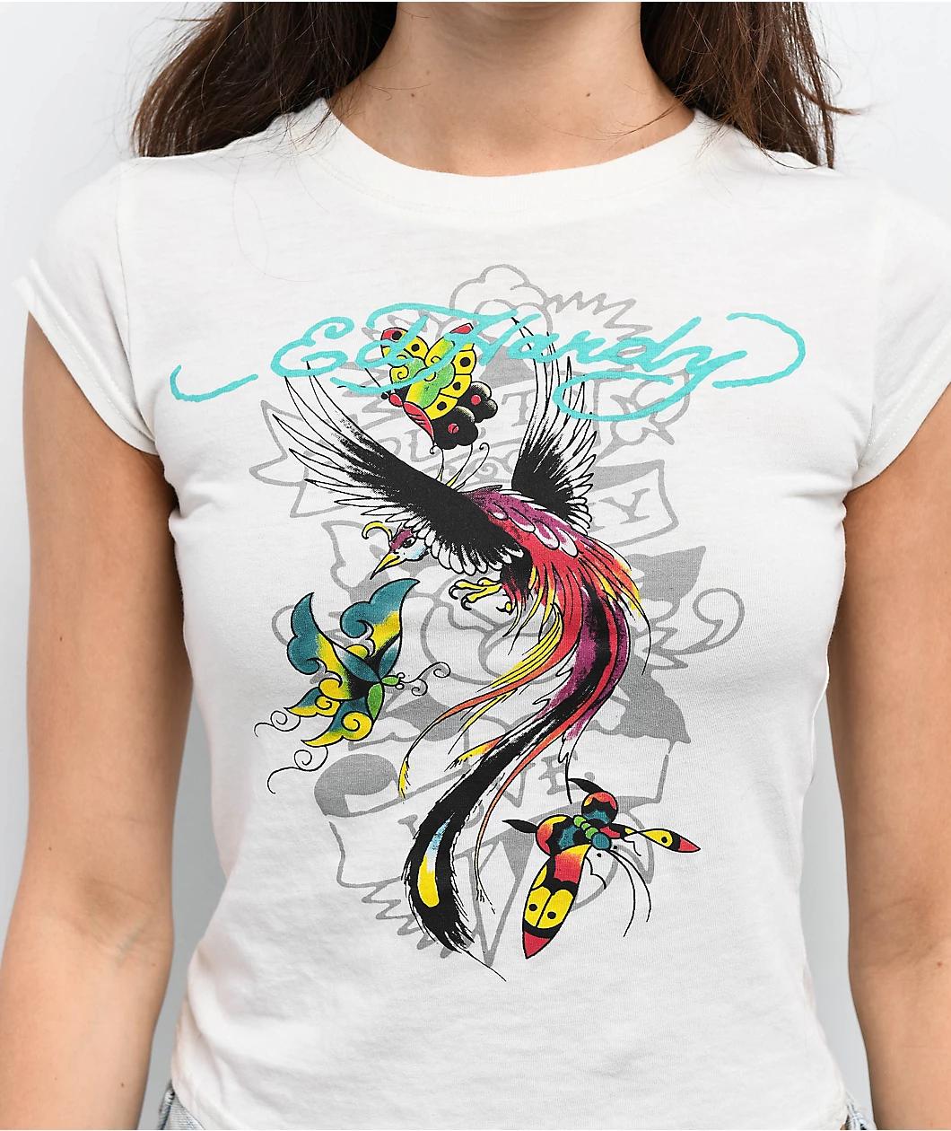 Ed Hardy Phoenix Ivory Cap Sleeve Crop T-Shirt Product Image