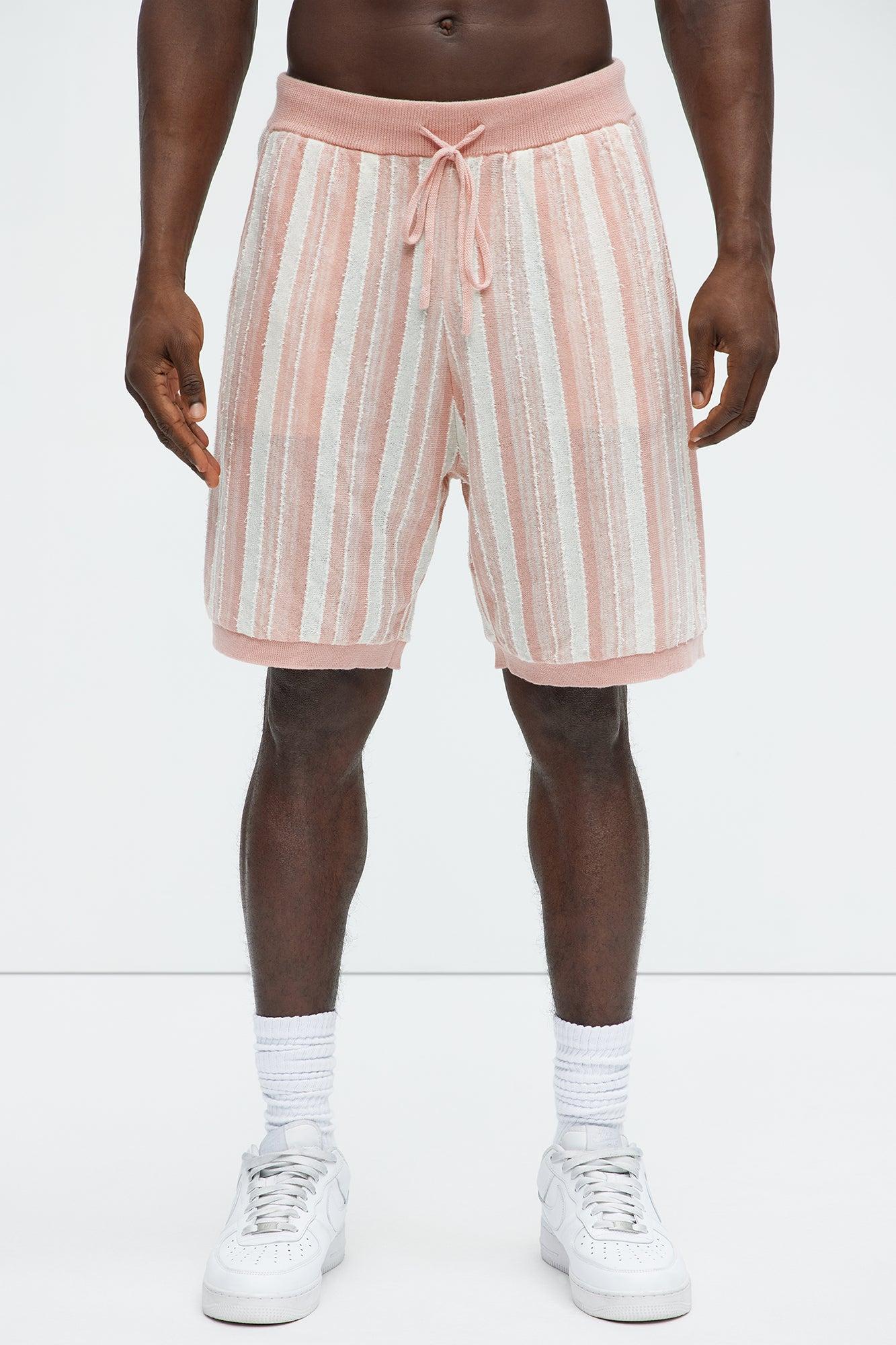 Textured Stripes Knitted Shorts - Mauve/combo Product Image
