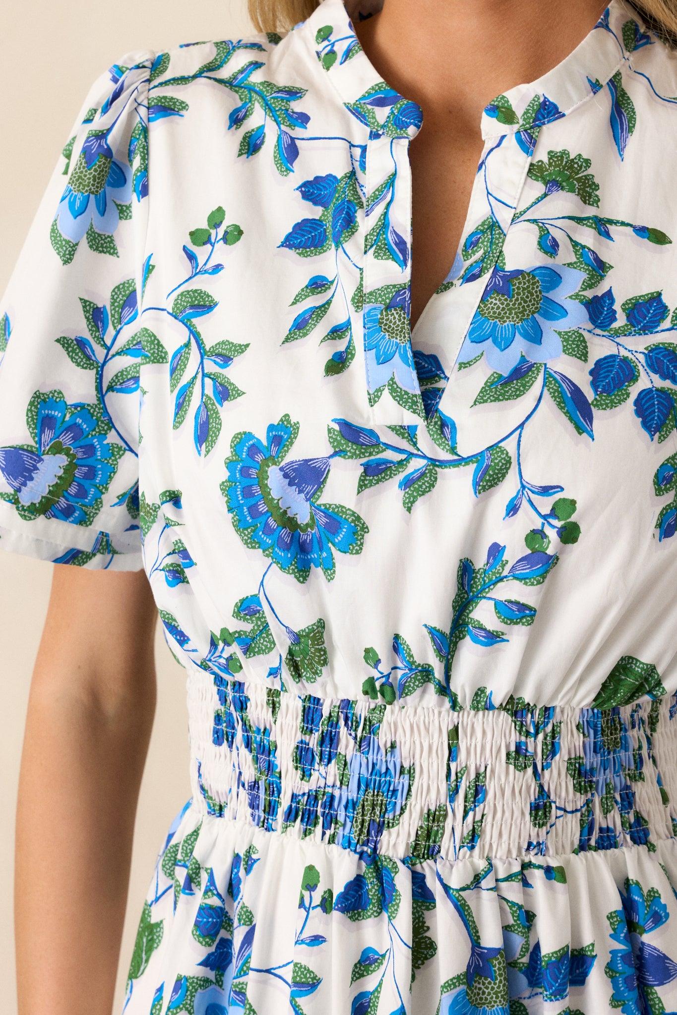 Only Bliss Cotton Blue Floral Maxi Shirt Dress Product Image