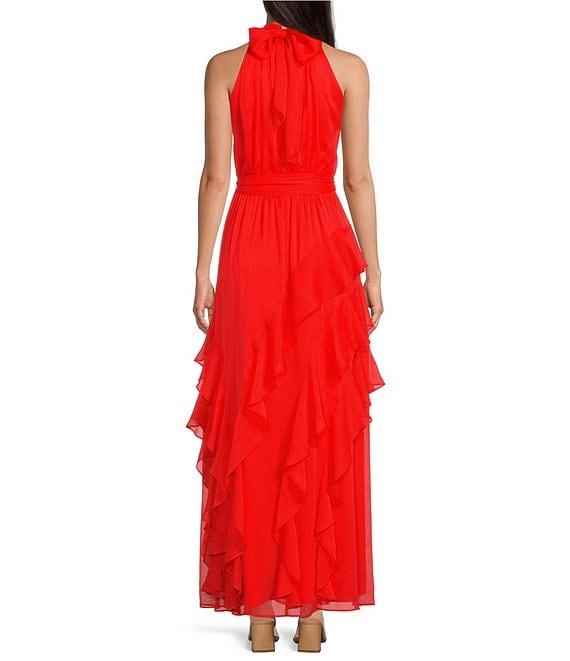 Alex Marie Nina Chiffon Halter Sleeveless Tiered A-Line Dress Product Image