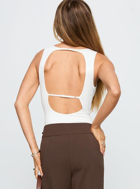 Midnight In Paris Backless Bodysuit White Product Image
