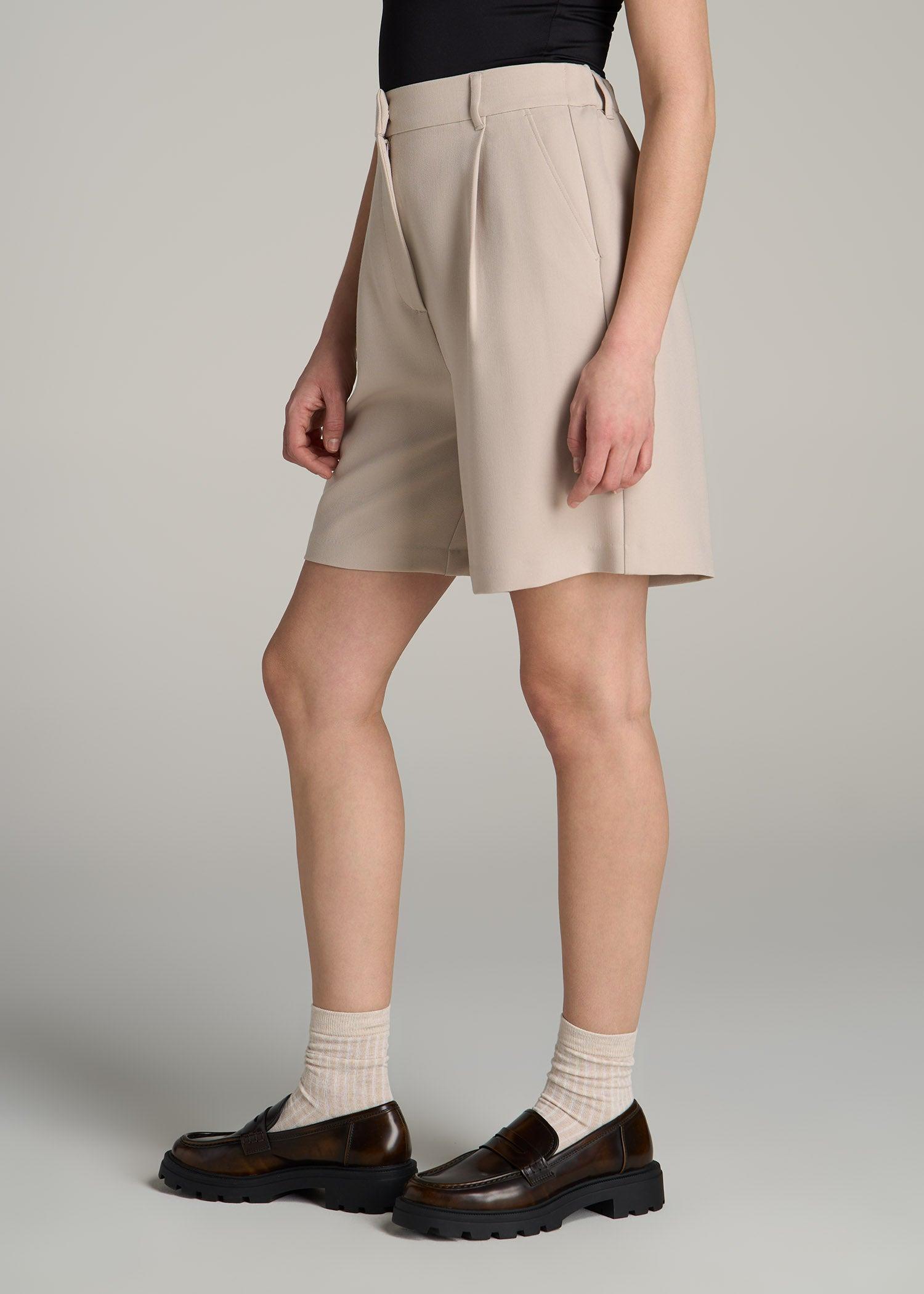 Pleated Tailored Shorts for Tall Women in Light Taupe Female Product Image