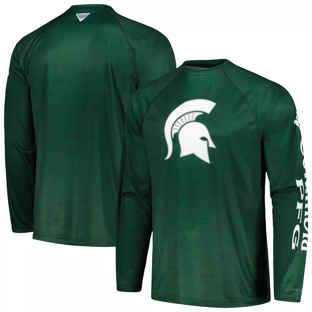 Men's Columbia Green Michigan State Spartans PFG Terminal Tackle Omni-Shade Raglan Long Sleeve T-Shirt,  Product Image