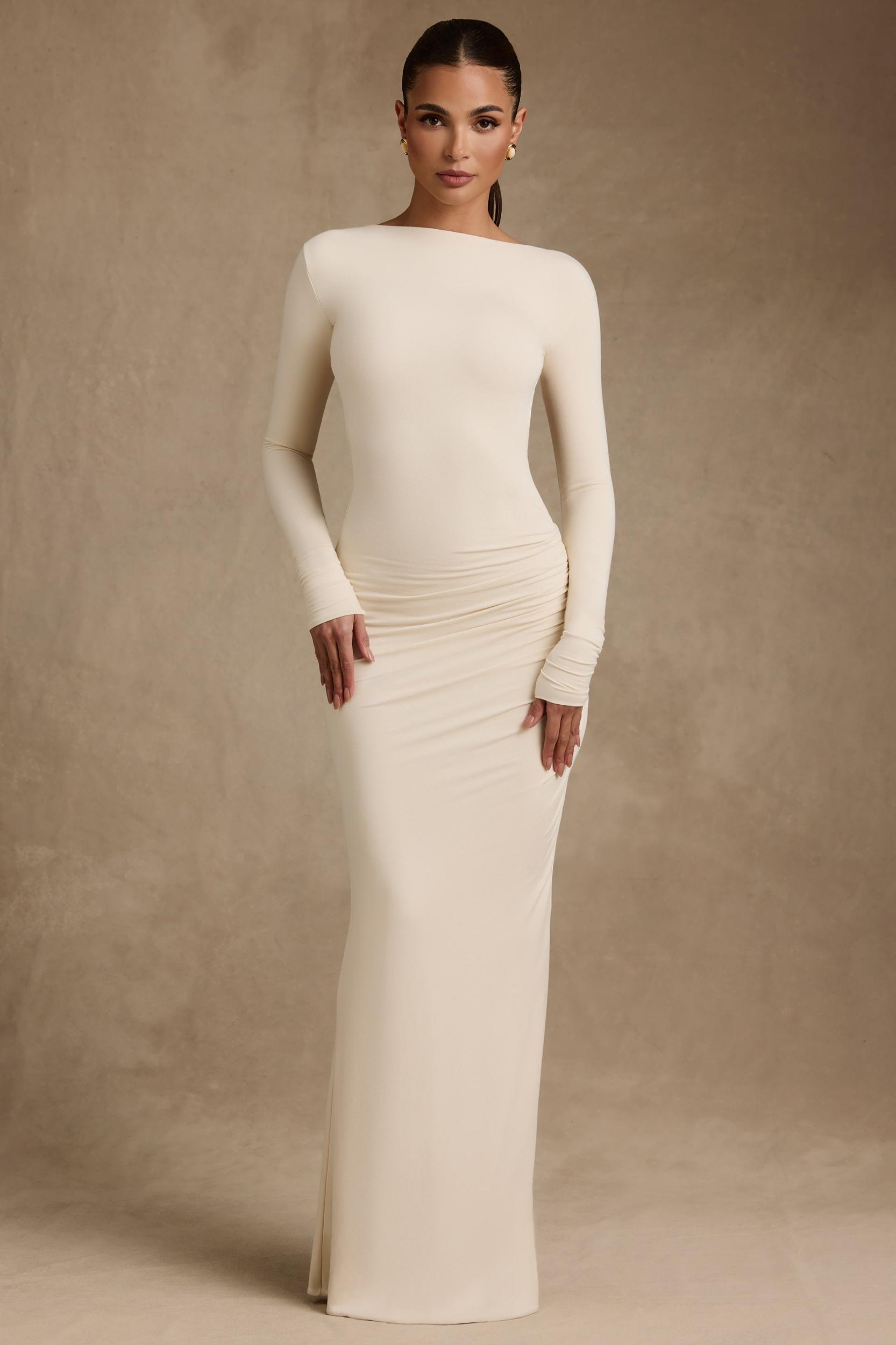 Modal Ruched Backless Maxi Dress in Ivory Product Image