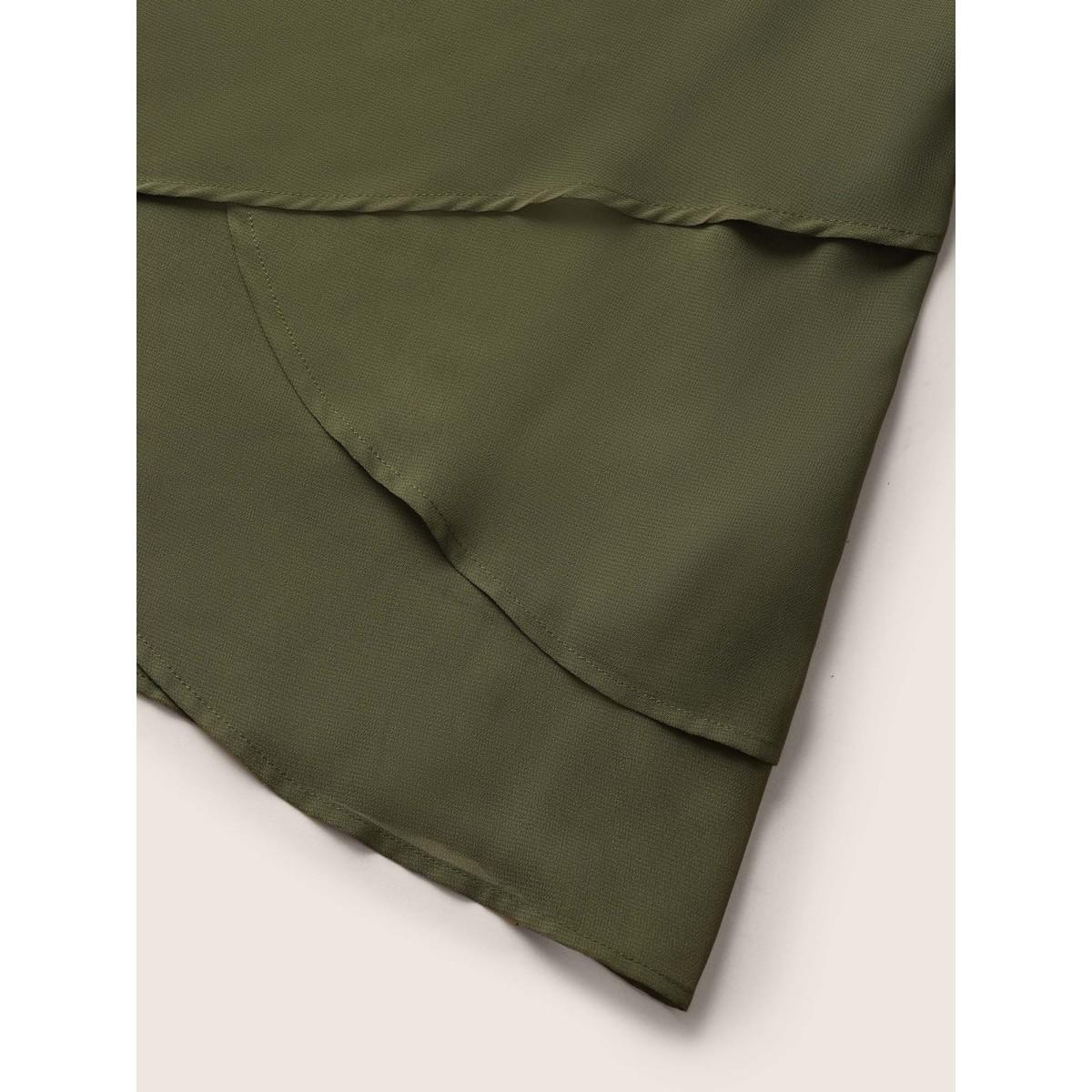 Plus Size Solid Keyhole Tiered Hem Tank Top Women ArmyGreen Elegant Non Asymmetrical Neck Everyday Tank Tops Camis BloomChic 14-16/1X Product Image