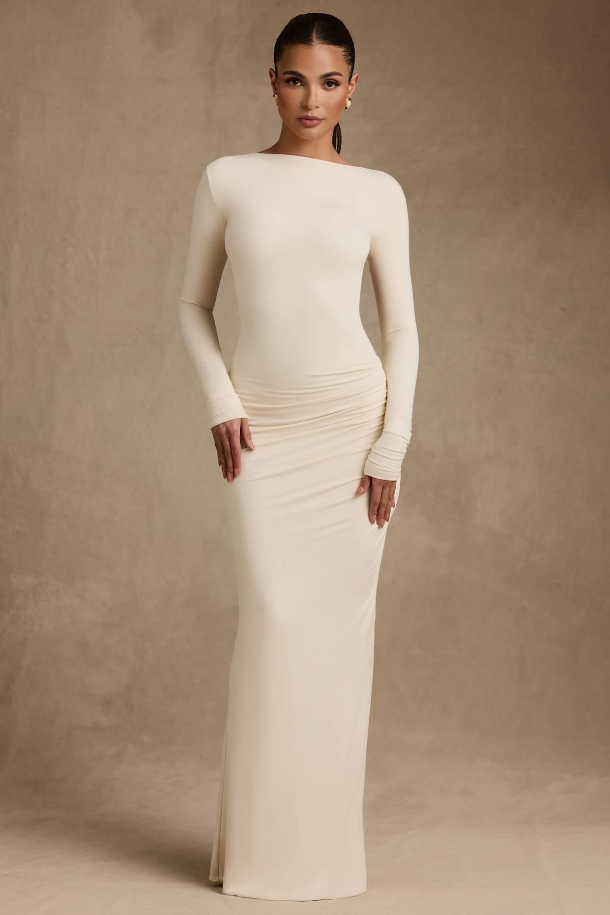 Modal Ruched Backless Maxi Dress in Ivory Product Image